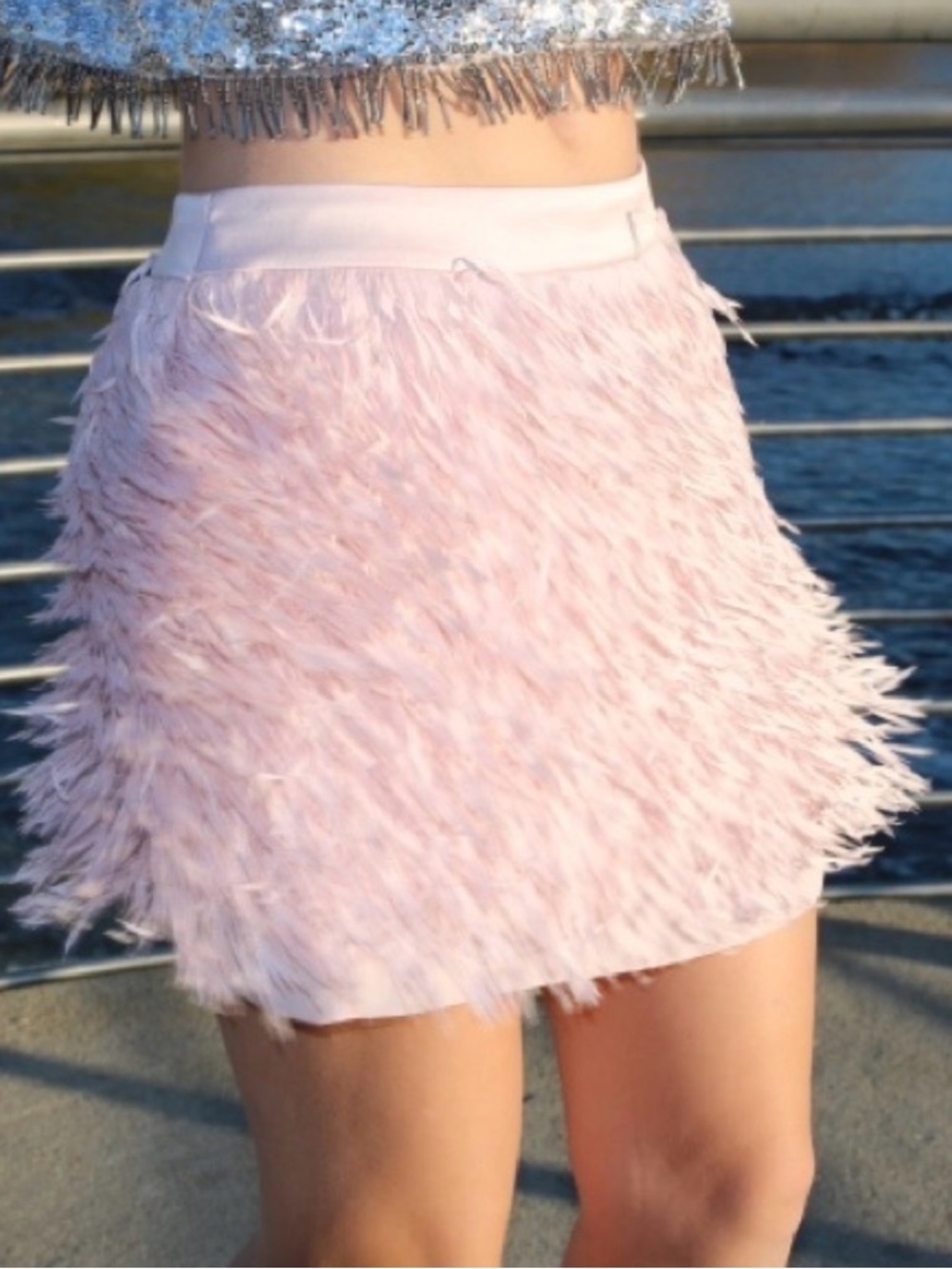 Express Fringe Trim Mini Skirt in Blush Pink- 28” Waist - Picture 7 of 7